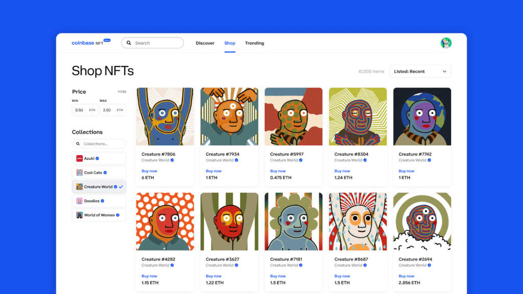 screenshot from a marketplace selling NFTs