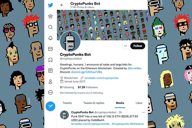 screenshot from the CryptoPunk Bot twitter account