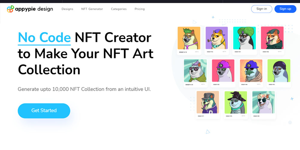Appy Pie NFT Art Generator main page