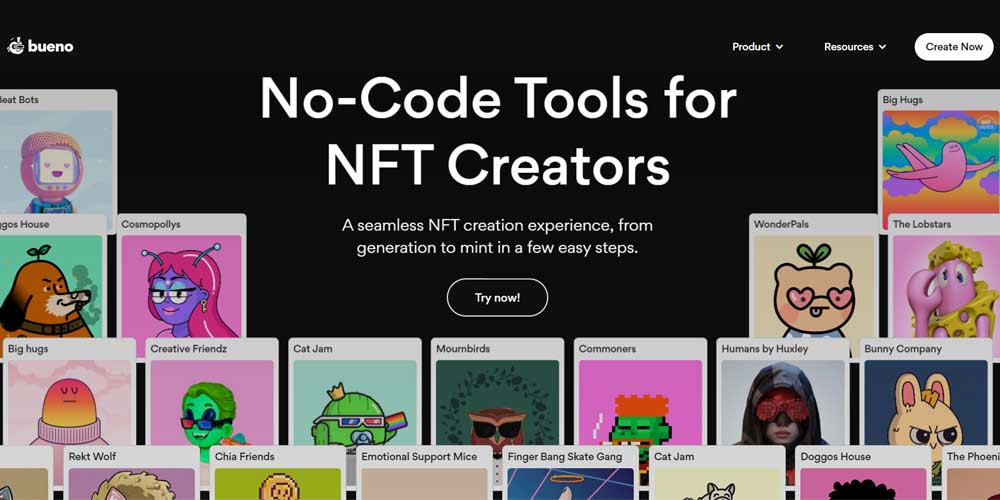 Bueno NFT generator main page.