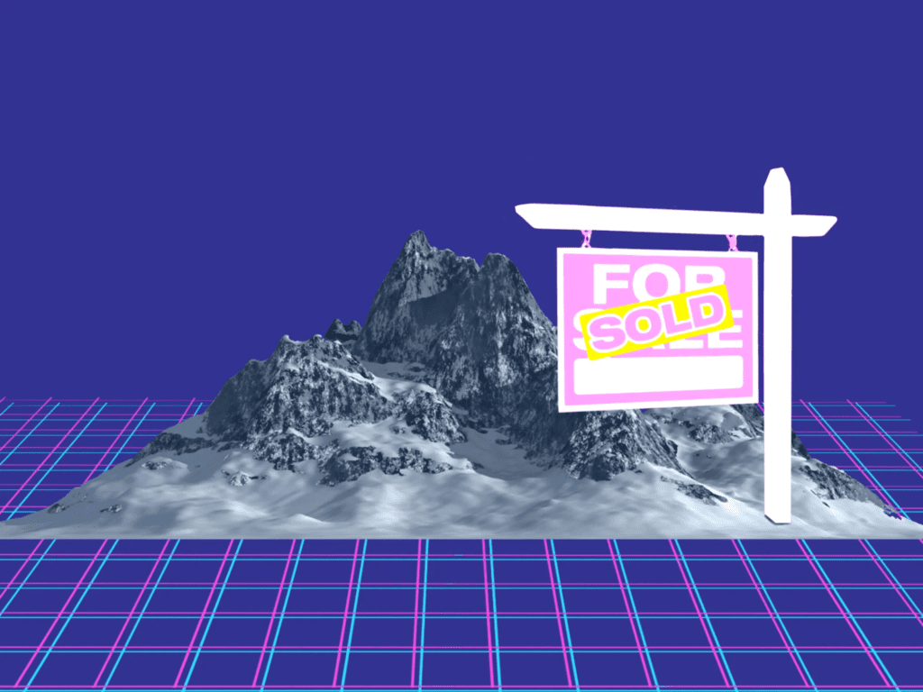 Mountain nft metaverse with a for sale sign