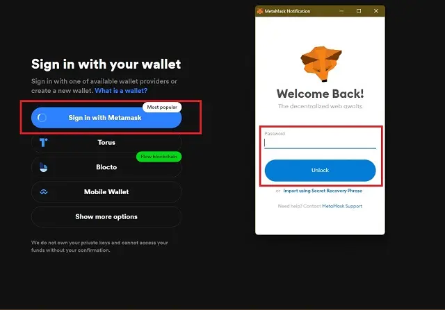 Screenshot when sign in your wallet within Rarible