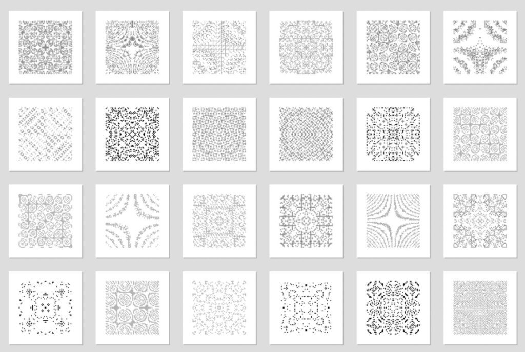 Some generative art NFTs done with the AutoGlyph generative system