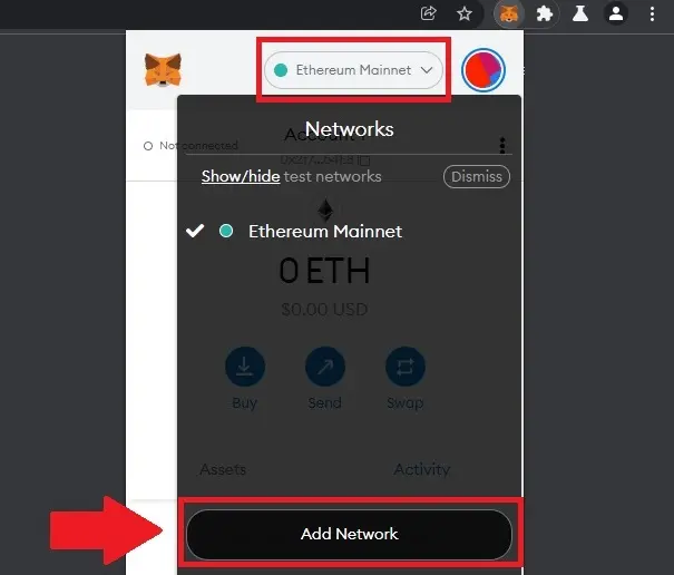 This is where the "Ethereum Mainnet" menu is located