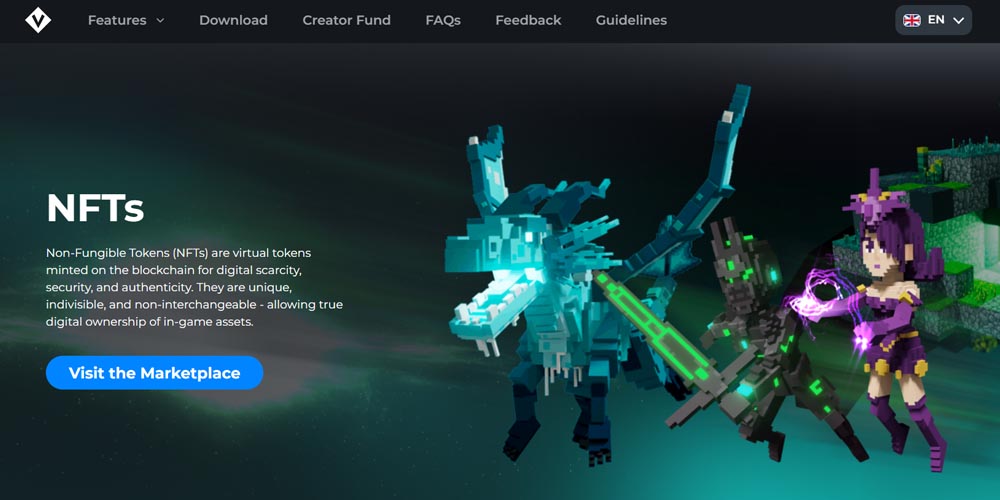 VoxEdit main page and three types of voxel-based NFTs