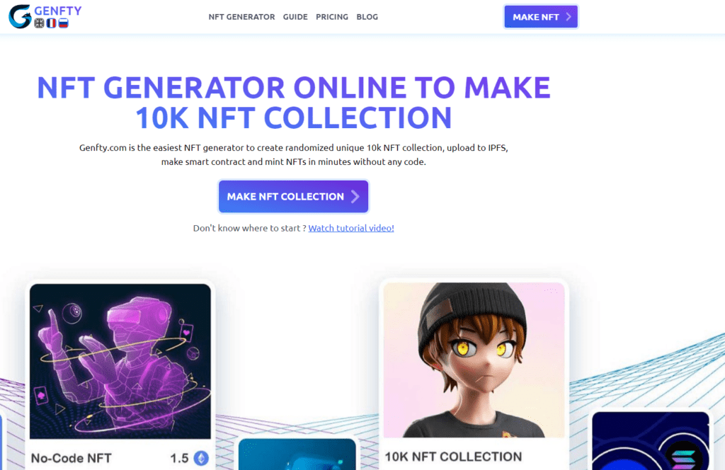 site screenshot GENFTY no-code nft generator online make 10k nft collection