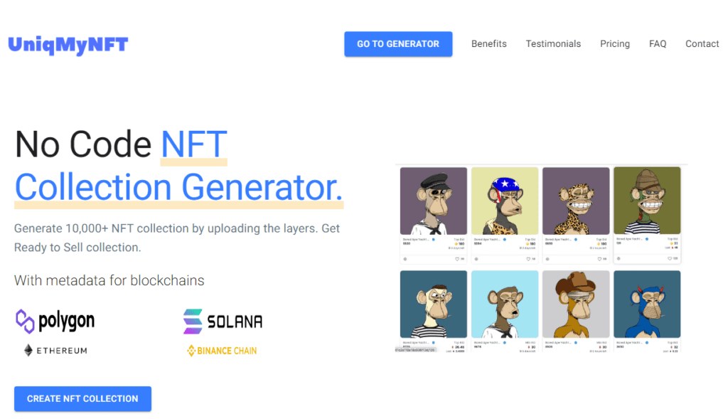 site screenshot UniqMyNFT- No-code collection generator