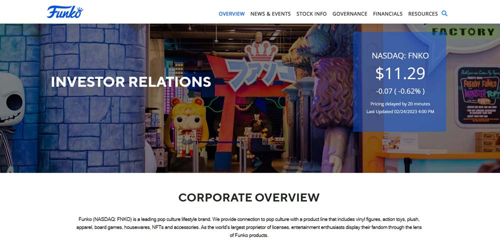 FUNKO Inc. main page for investor relations