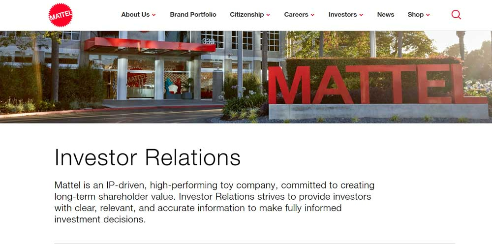 Mattel Inc main page - investor relations