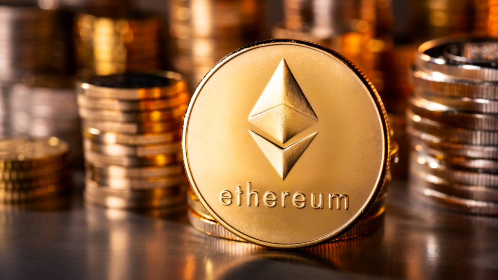 Metal coin with the Ethereum logo