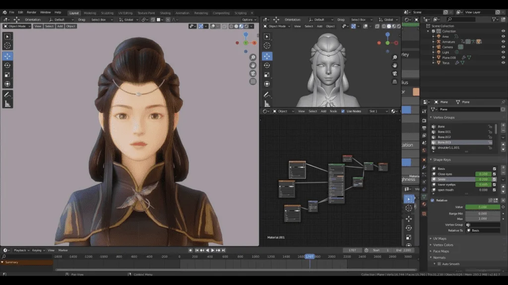 screenshot of Blender's interface showing the geometry nodes tool in the right corner