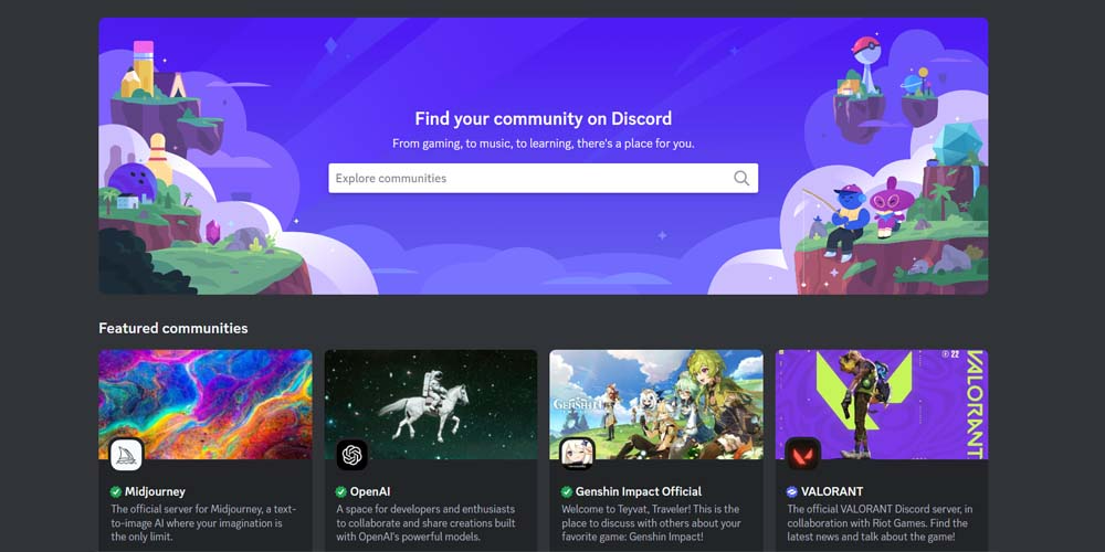 Discord search box to explore communities