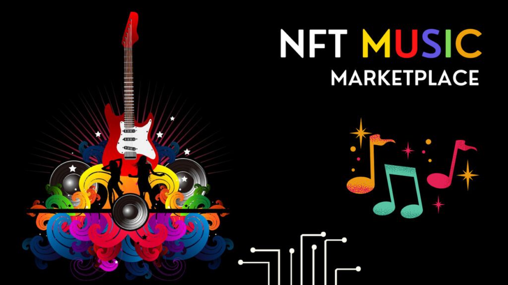 An illustration with the words "NFT Music marketplace"
