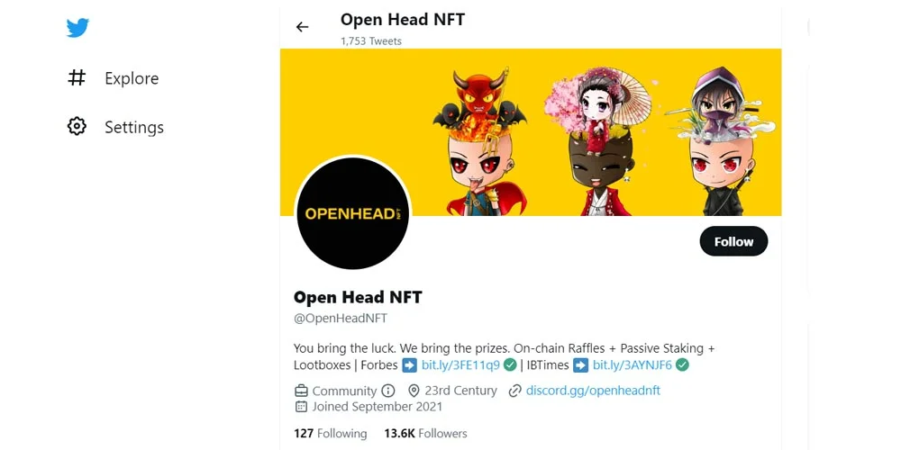 Open Head NFT Project Twitter profile