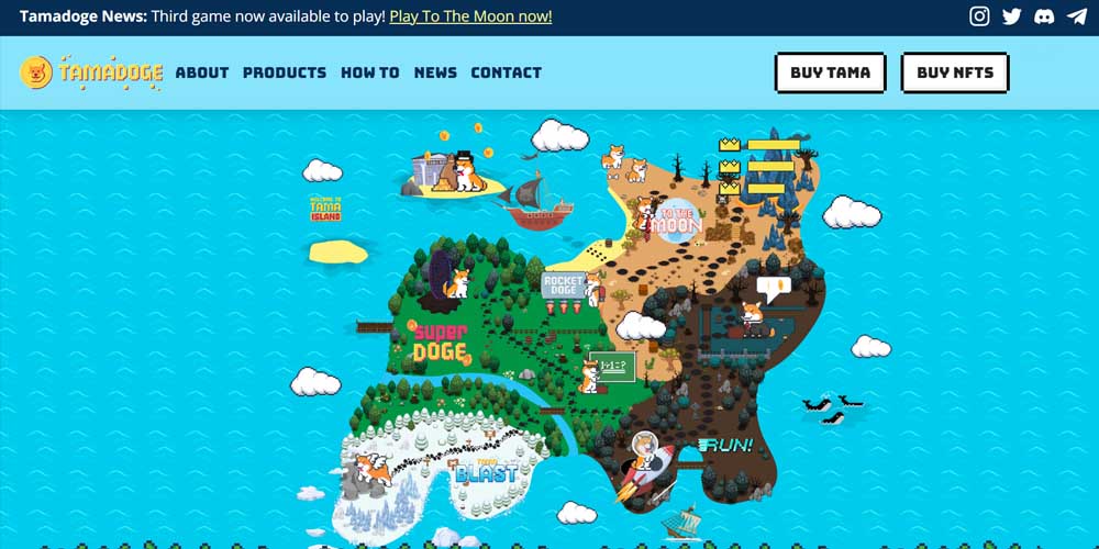 Tamedoge main page and the Tama Island