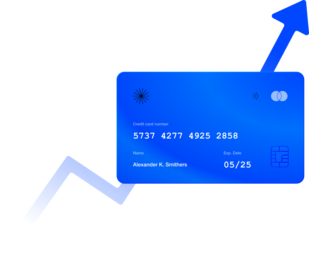 illustration of a credit card along with a raising graphic at the background of the image