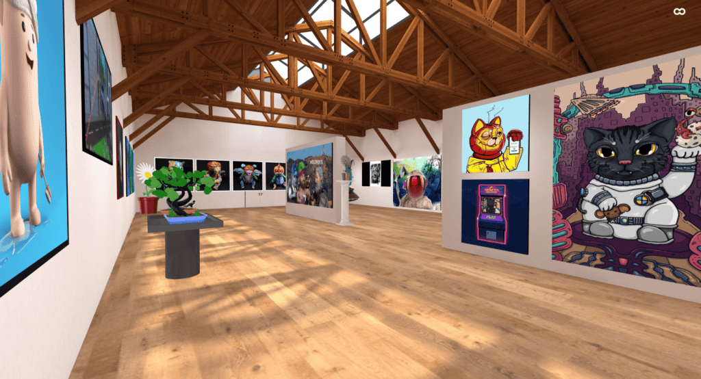 virtual art gallery with different NFTs being exposed 