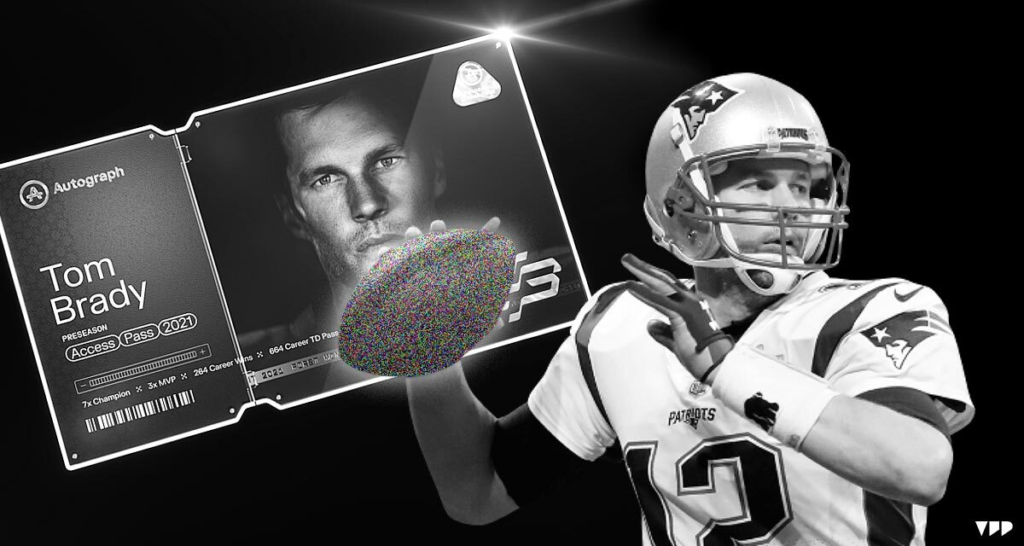 promotional picture from the NFT game Autograph.io showing Tom Brady 