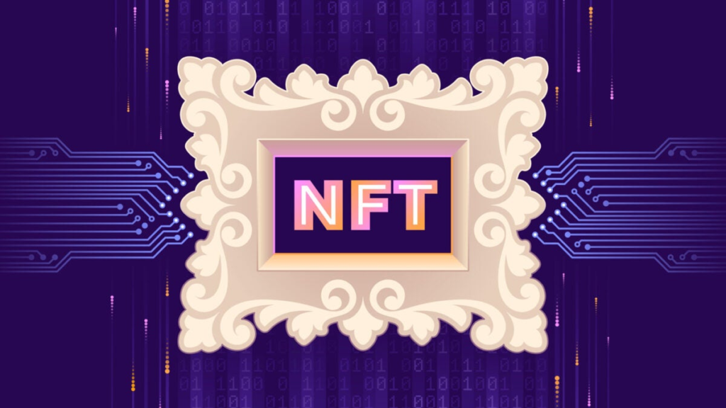 image of a art frame with the word NFT on the center